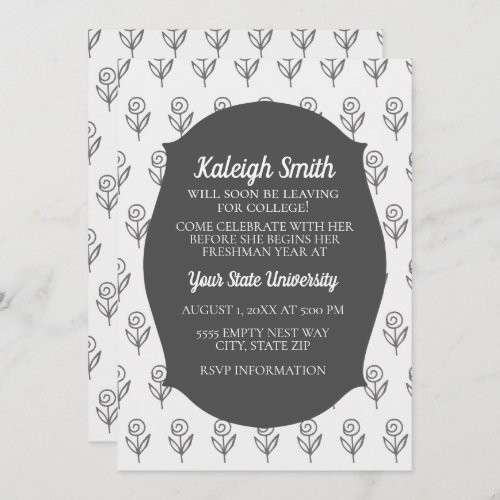 Custom Gray White Flowers College Trunk Party Invitation