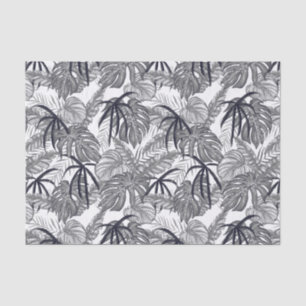 Custom Gray & White Tropical Leaves Tissue Paper