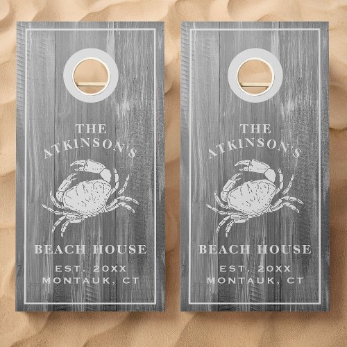 Custom Gray Wood Coastal Crab Beach House Cornhole Set