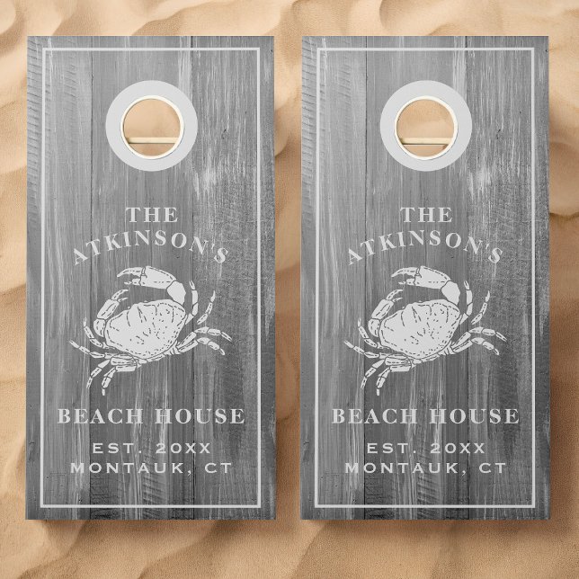 Custom Gray Wood Coastal Crab Beach House Cornhole Set (Creator Uploaded)
