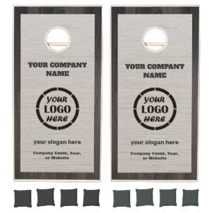 Custom Gray Wood Company Logo Corporate Branding Cornhole Set