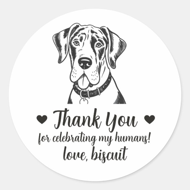 Custom Great Dane Dog Wedding Favor Stickers (Front)