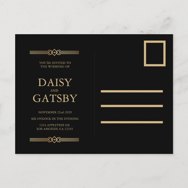 Custom Great Gatsby 1920s Save the Date Postcard (Back)