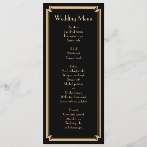 Custom Great Gatsby Art Deco Black Wedding Menu