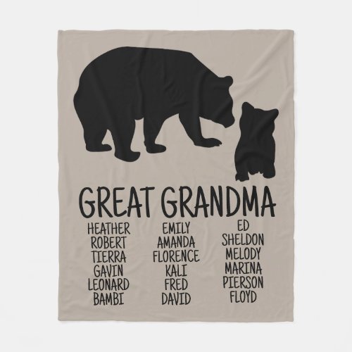 Custom Great Grandma Gift Grandkid Bear Greige Fle Fleece Blanket