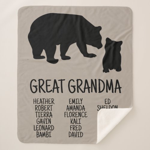 Custom Great Grandma Gift Grandkid Bear Greige She Sherpa Blanket