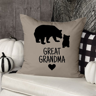 Custom Great Grandma Gift Grandkid Bear Greige Thr Throw Pillow