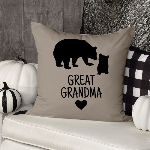 Custom Great Grandma Gift Grandkid Bear Greige Throw Pillow