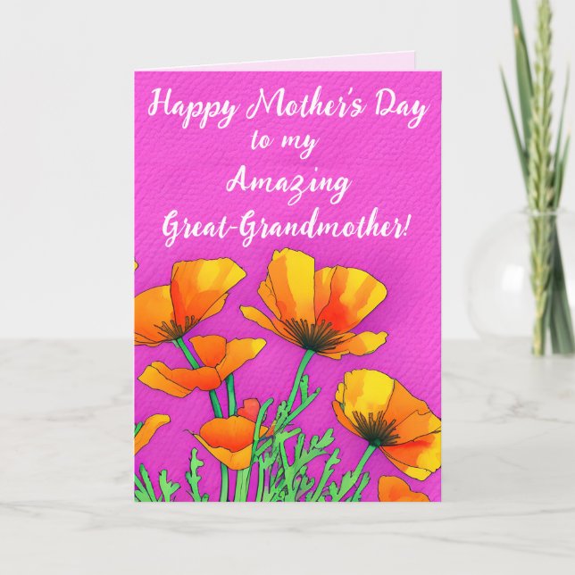 Custom Great-Grandmother Poppy Pink Mothers Day  Holiday Card (Front)
