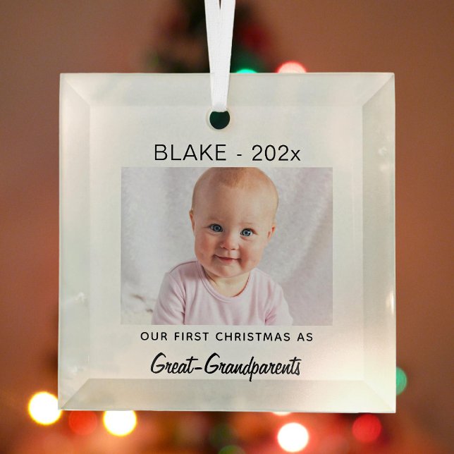 Custom, Great-Grands 1st Christmas, Baby Photo Glass Ornament (Creator Uploaded)