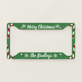 Custom Gree Candy Cane Snow Flake Merry Christmas License Plate Frame