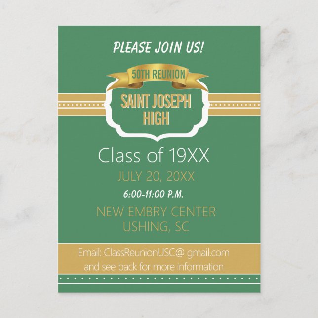 Custom Green 50th Class Reunion Invite (Front)