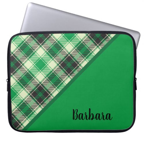 Custom Green And Black Plaid Laptop Sleeve