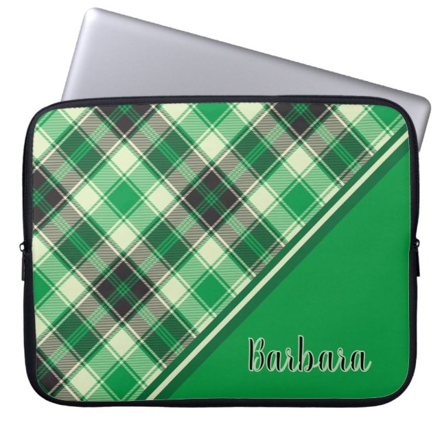 Custom Green And Black Plaid Laptop Sleeve (Front)