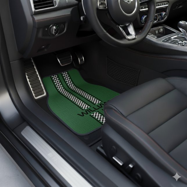 Custom Green And Black Race Sport Striped  Car Floor Mat (Creator Uploaded)