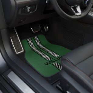 Custom Green And Black Race Sport Striped  Car Floor Mat