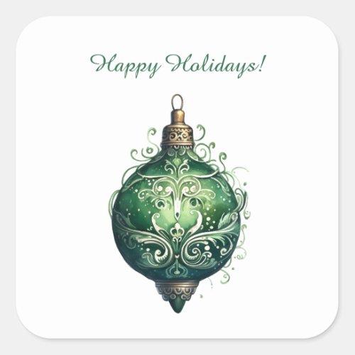 Custom Green and White Christmas Ornament Holiday Square Sticker