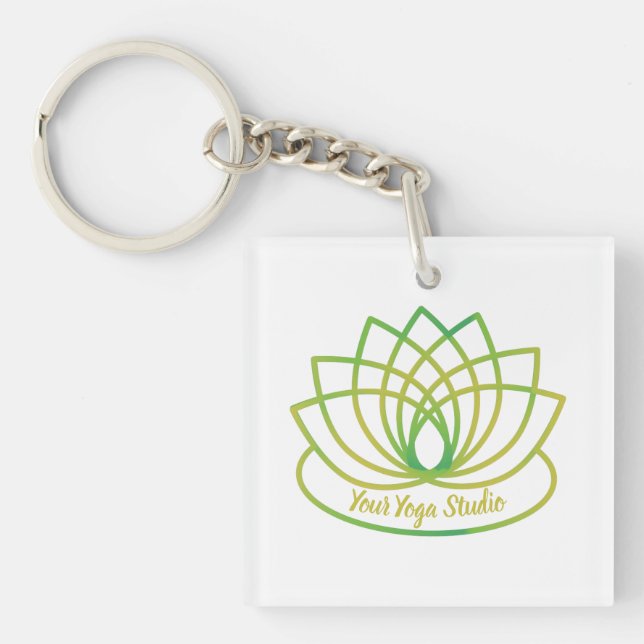 Custom Green and Yellow Lotus Logo Keychain (Front)