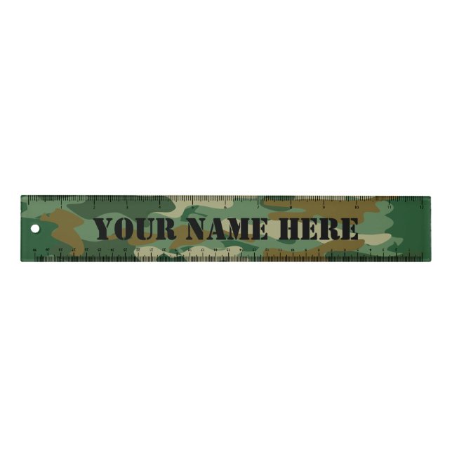Custom green army camo 12 inch ruler for school (Front)
