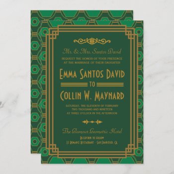 Custom Green Art Deco Wedding Invites by RenImasa at Zazzle