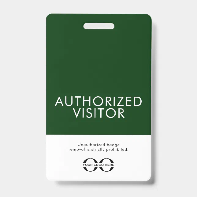 Custom Green Authorized Visitor Badge with Logo | Zazzle