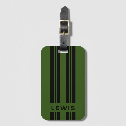 Custom Green Auto Racing Stripes Personalised Car Luggage Tag