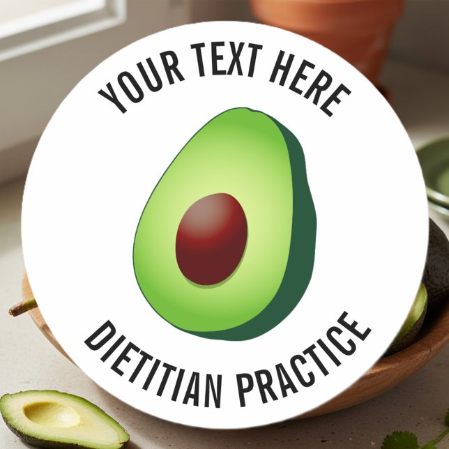 Custom green avocado dietitian nutritionist logo classic round sticker (avocado sticker)