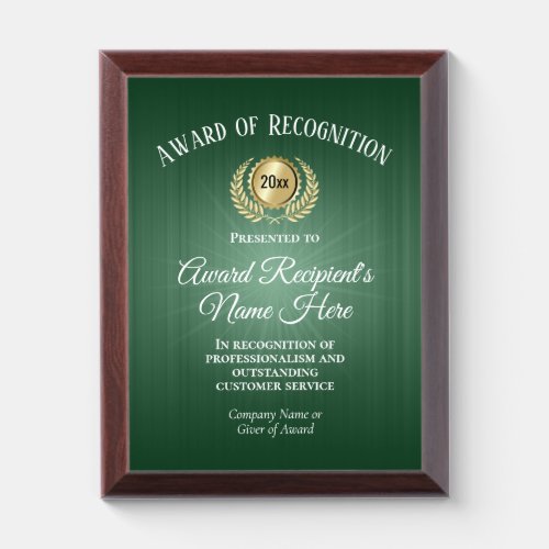 Custom Green Award of Recognition