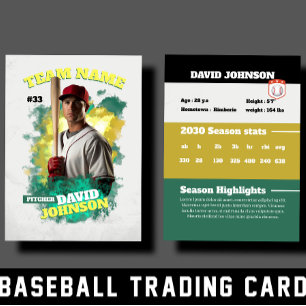 Custom Green Baseball Trading Card Player Profile