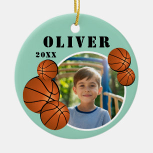 Custom Green Basketball Ball Sports Photo Ceramic Ornament