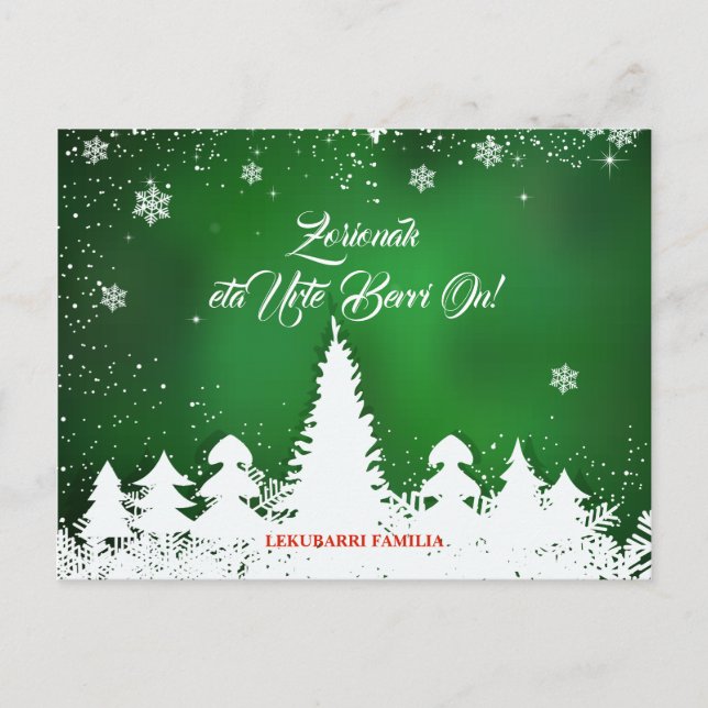Custom, green Basque Navidad Christmas greeting: Holiday Postcard (Front)