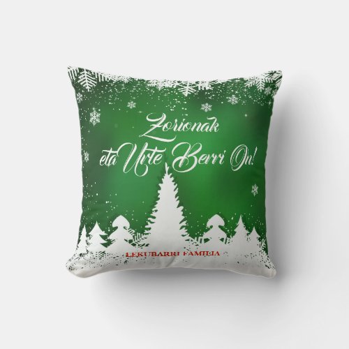 Custom green Basque Navidad Christmas greeting Throw Pillow