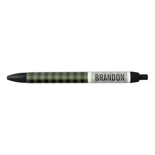 Custom Green Black Buffalo Lumberjack Check Black Ink Pen
