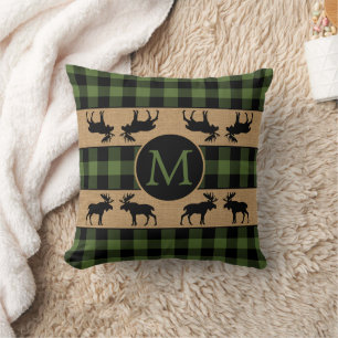 Custom Green Black Buffalo Lumberjack Pattern Throw Pillow