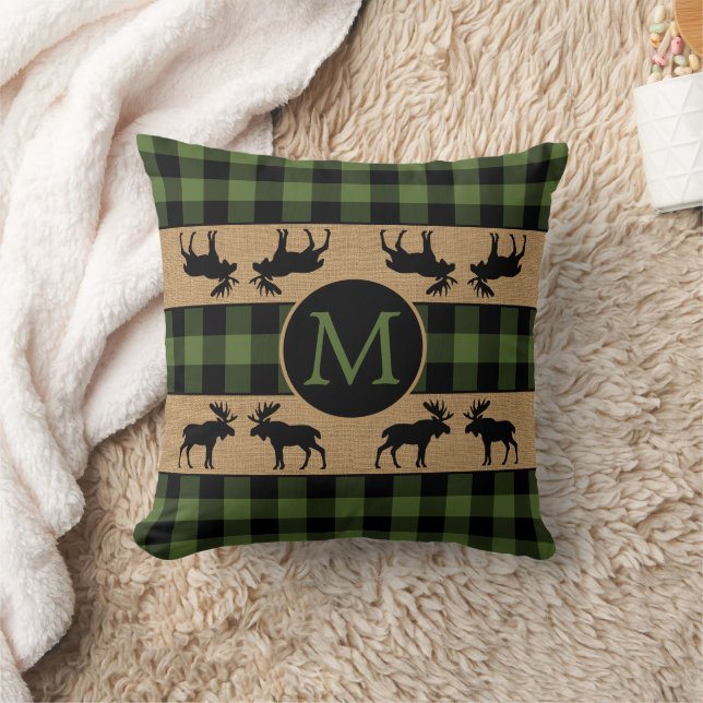 Custom Green Black Buffalo Lumberjack Pattern Throw Pillow (Blanket)