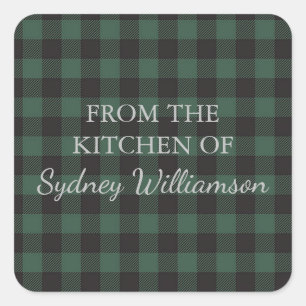 Custom Green Black Buffalo Tartan Plaid Kitchen Square Sticker