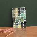 Custom Green Black White Brown Retro Art Pattern Notebook<br><div class="desc">Beautiful contemporary black, dark brown, gray, beige taupe, teal and olive green colored geometric circles and half circles pattern on a crisp white background. With option to customize or personalize with a name monogram or initial of your choice. Ornate, elegant, stylish and eclectic design for the fancy artistic fashionista, the...</div>