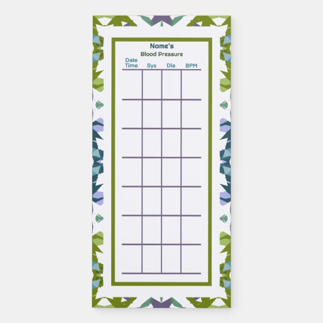 Custom Green Blood Pressure BPM Monitor Tracker Magnetic Notepad (Front)