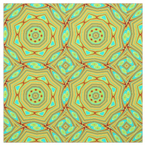 Custom Green Blue Orange Geometric Circle Flower Fabric