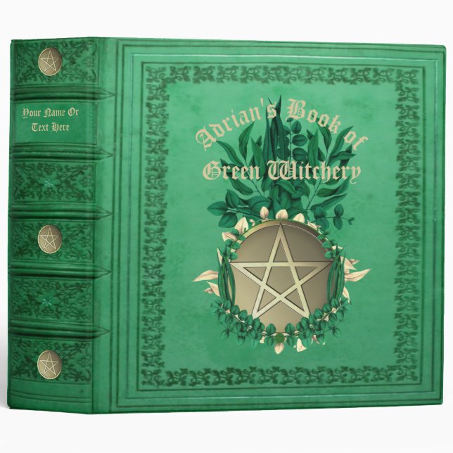 Custom Green Book of Shadows Herbal Witchery 3 Ring Binder (Front/Spine)