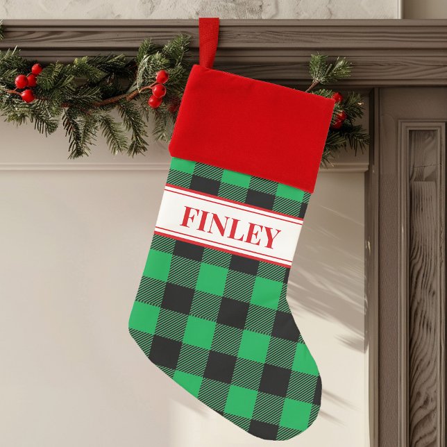 Custom Green Buffalo Plaid  Christmas Stocking (Green Buffalo Plaid Custom Christmas Stocking)