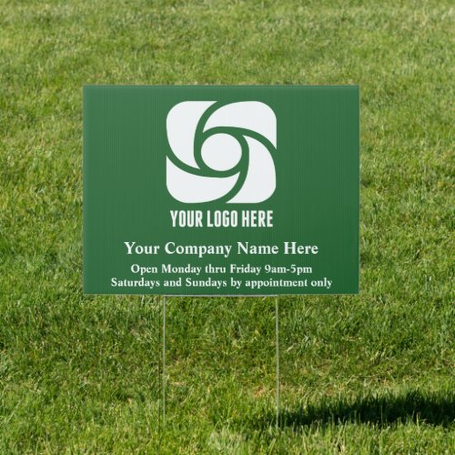 Custom Green Business Logo Company Hours Yard Sign