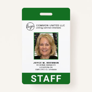 Custom Green Business Logo Employee Photo ID Badge