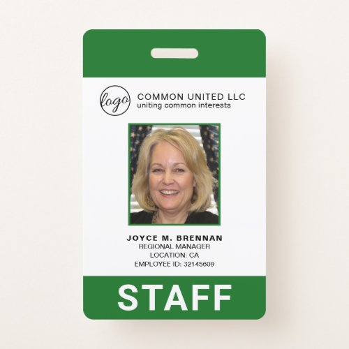 Custom Green Business Logo Employee Photo ID Badge