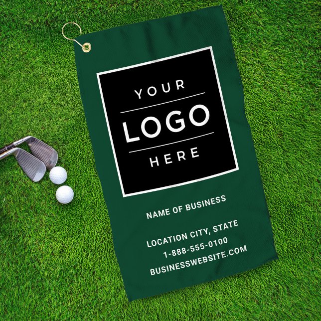 Custom Green Business Name and Logo Golf Towel (Creator Uploaded)