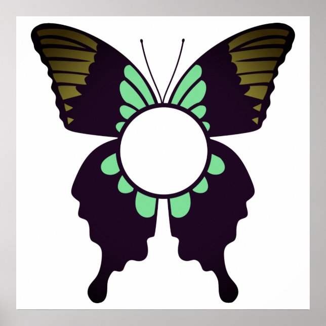 Custom Green Butterfly Round Monogram Poster (Front)