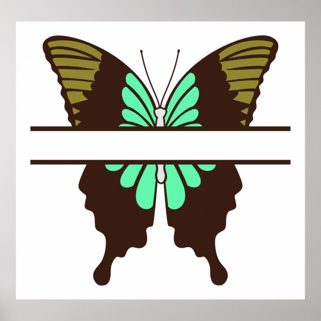 Custom Green Butterfly Split Monogram Poster (Front)