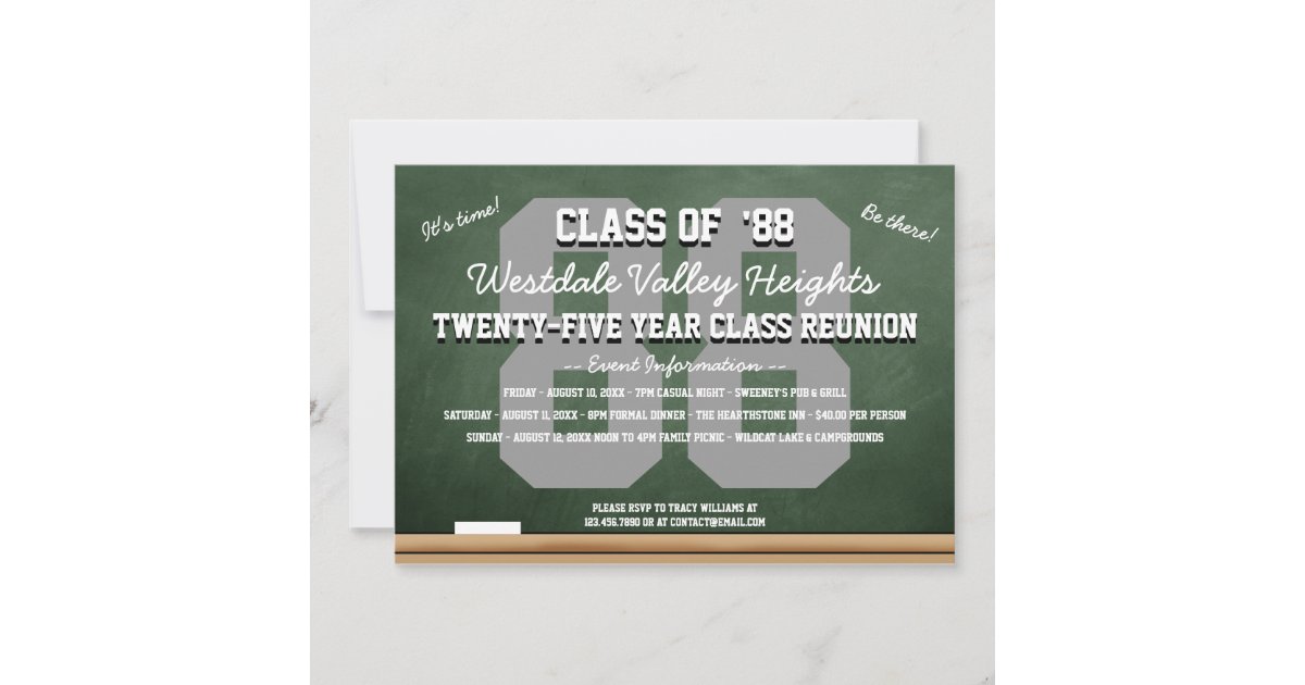 Custom Green Chalkboard High School Reunion Invitation | Zazzle