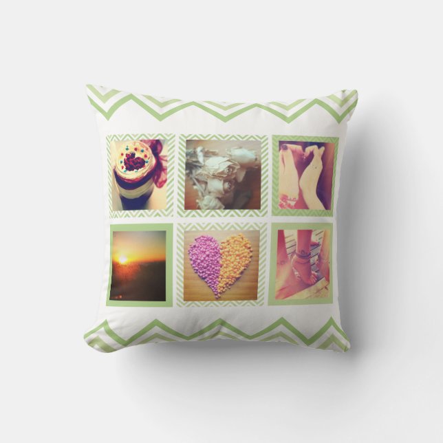 Custom Green Chevron Instagram Throw Pillow (Front)