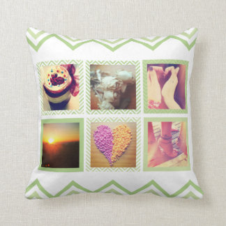 Custom Green Chevron Instagram Throw Pillow